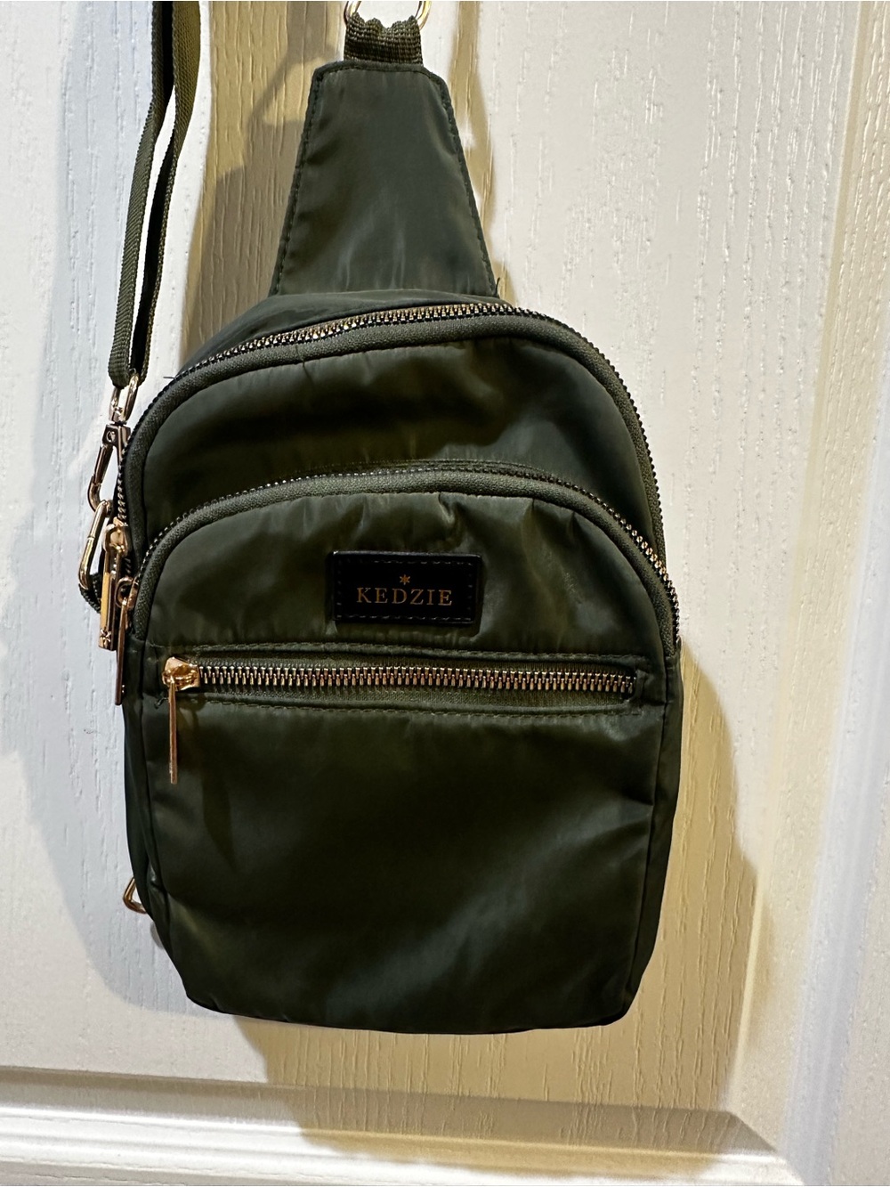 Kedzie Olive Green Women's Nylon Sling Bag with Gold Hardware